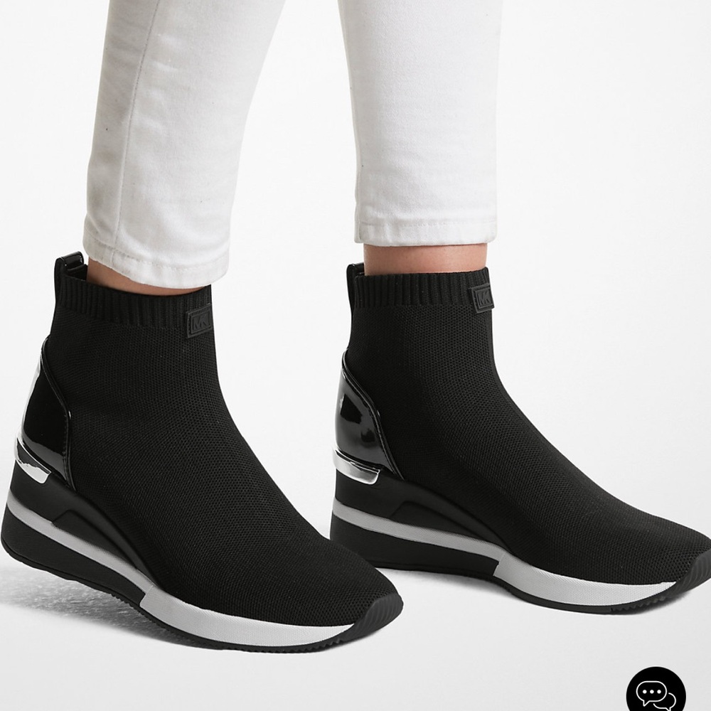 Michael Kors Black Skyler Stretch Knit Sock High Top Bootie Sneakers Size 6.5! - Picture 3 of 12